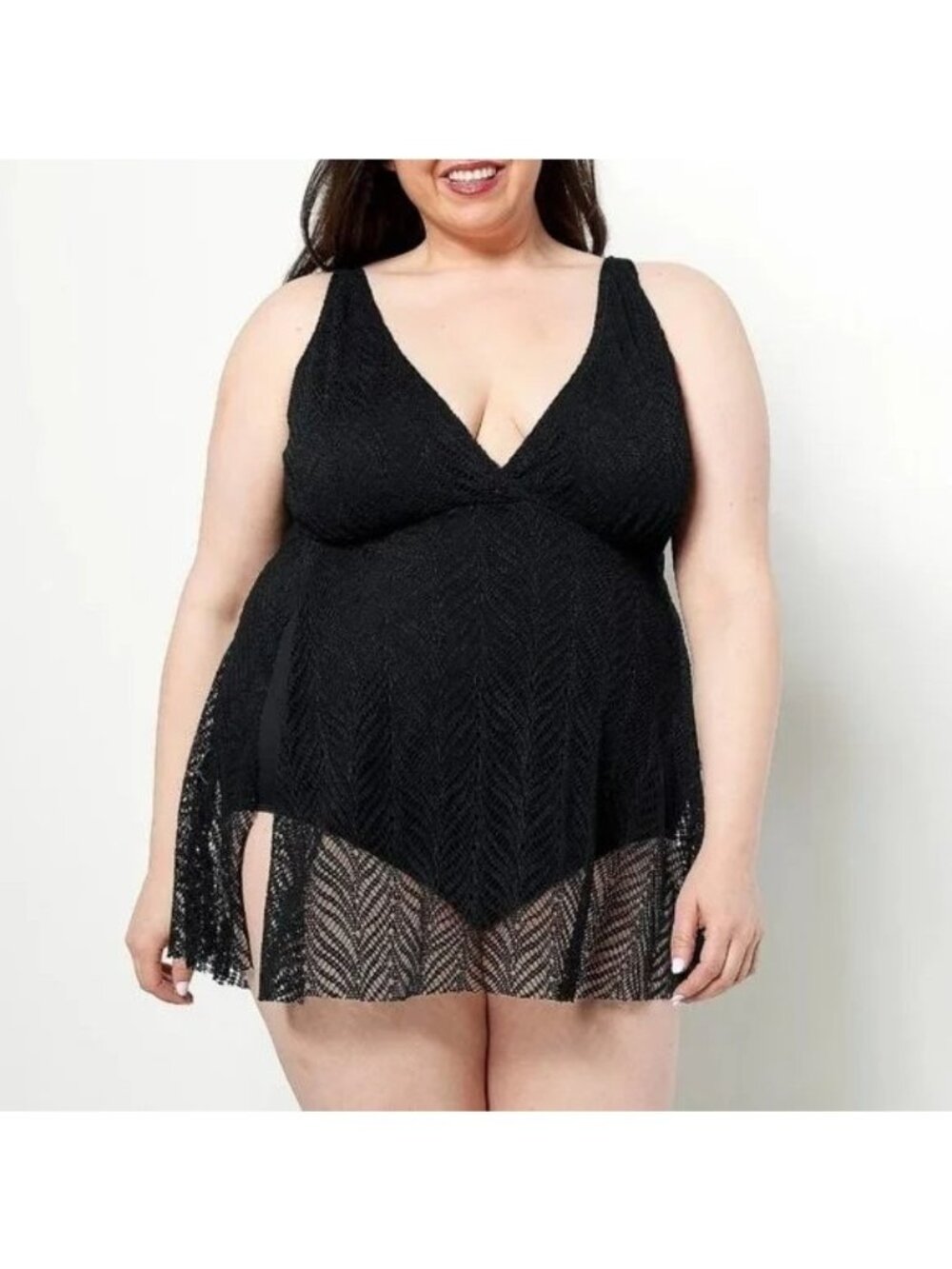 Kim Gravel x Swimsuits For All Swim Dress Size 10 Crochet Overlay Black NEW